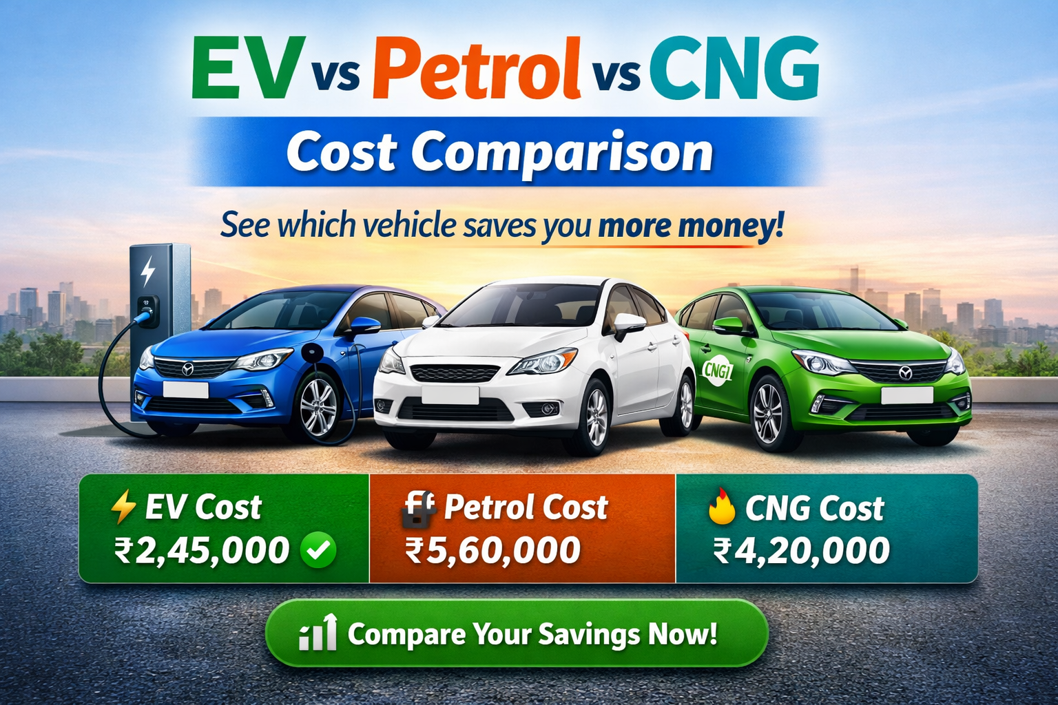 EV vs Petrol vs CNG Running Cost Comparison Tool